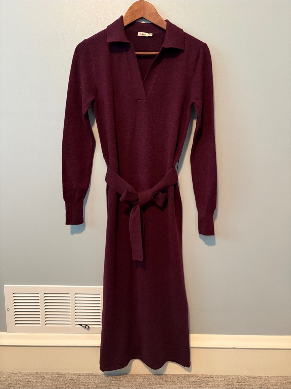 Faherty Long-Sleeve Collared Knit Dress - Burgundy